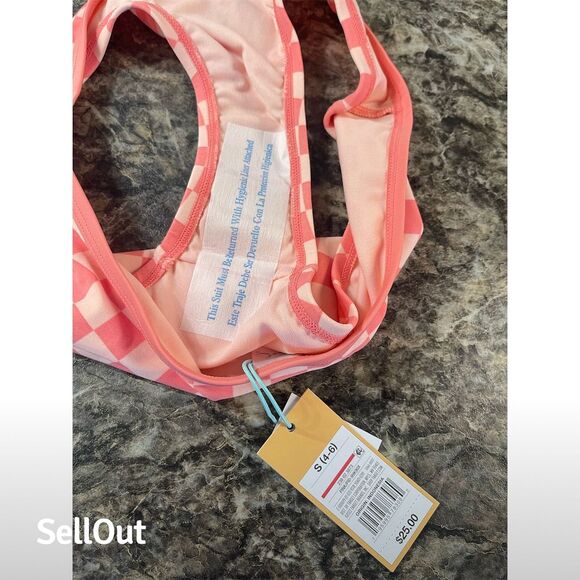 Kona Sol Women's Pink Checkered Hipster Bikini Bottom Size S - Picture 3 of 5